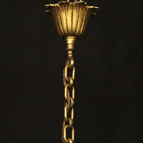 FRENCH GILDED BRONZE 5 LIGHT ANTIQUE CHANDELIER - ADDITIONAL PHOTO 9
