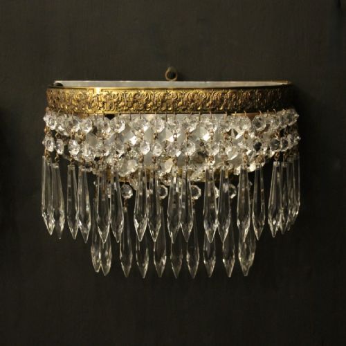 FRENCH PAIR CRYSTAL ANTIQUE WALL LIGHTS - ADDITIONAL PHOTO 1