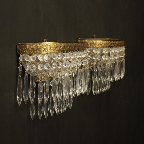 FRENCH PAIR CRYSTAL ANTIQUE WALL LIGHTS - ADDITIONAL PHOTO 9