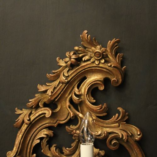 FLORENTINE PAIR 4 ARM GILTWOOD ANTIQUE WALL LIGHTS - ADDITIONAL PHOTO 5