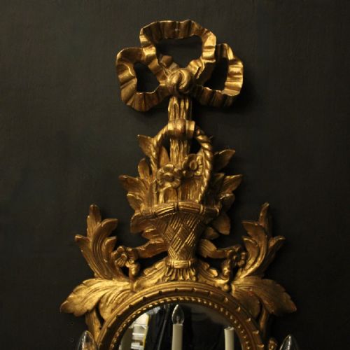 FRENCH SINGLE GILTWOOD TRIPLE ARM CONVEX MIRROR GIRANDOLE - ADDITIONAL PHOTO 1