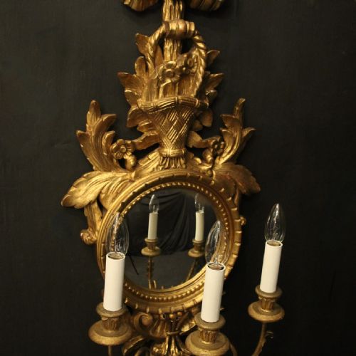 FRENCH SINGLE GILTWOOD TRIPLE ARM CONVEX MIRROR GIRANDOLE - ADDITIONAL PHOTO 3