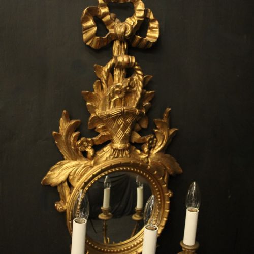 FRENCH SINGLE GILTWOOD TRIPLE ARM CONVEX MIRROR GIRANDOLE - ADDITIONAL PHOTO 5
