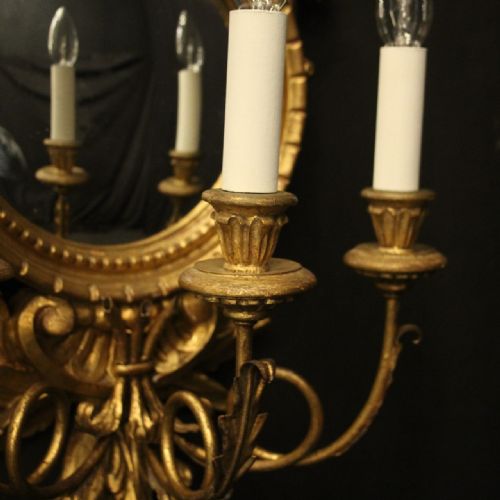 FRENCH SINGLE GILTWOOD TRIPLE ARM CONVEX MIRROR GIRANDOLE - ADDITIONAL PHOTO 6