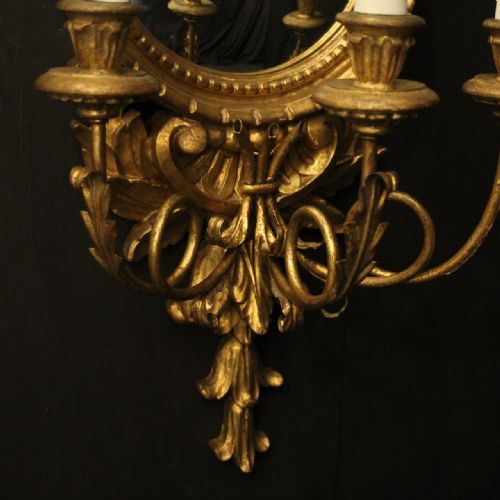 FRENCH SINGLE GILTWOOD TRIPLE ARM CONVEX MIRROR GIRANDOLE - ADDITIONAL PHOTO 7