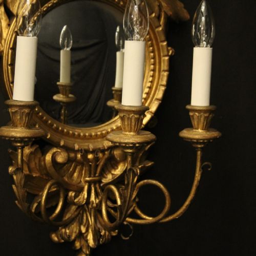 FRENCH SINGLE GILTWOOD TRIPLE ARM CONVEX MIRROR GIRANDOLE - ADDITIONAL PHOTO 8