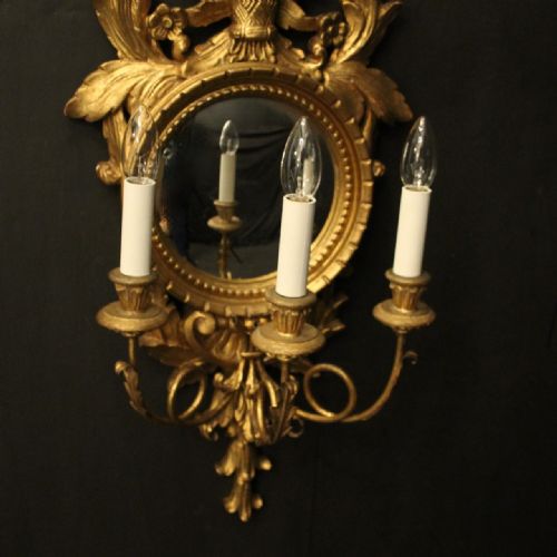 FRENCH SINGLE GILTWOOD TRIPLE ARM CONVEX MIRROR GIRANDOLE - ADDITIONAL PHOTO 9