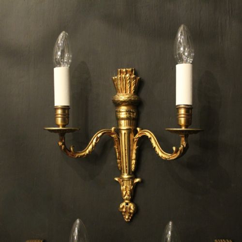 FRENCH EMPIRE SET OF 6 GILDED BRASS ANTIQUE WALL LIGHTS - ADDITIONAL PHOTO 1