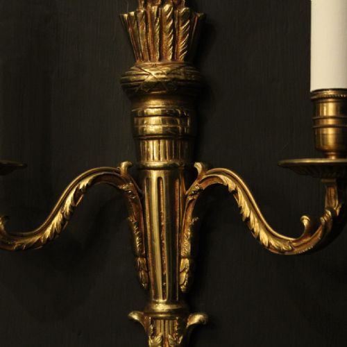 FRENCH EMPIRE SET OF 6 GILDED BRASS ANTIQUE WALL LIGHTS - ADDITIONAL PHOTO 3