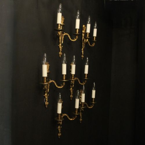 FRENCH EMPIRE SET OF 6 GILDED BRASS ANTIQUE WALL LIGHTS - ADDITIONAL PHOTO 9