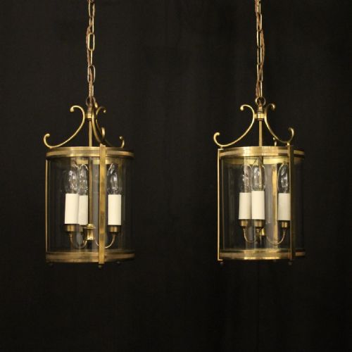 french pair of gilded convex antique lanterns - CATEGORY: ANTIQUE LIGHTING - DATED 1930