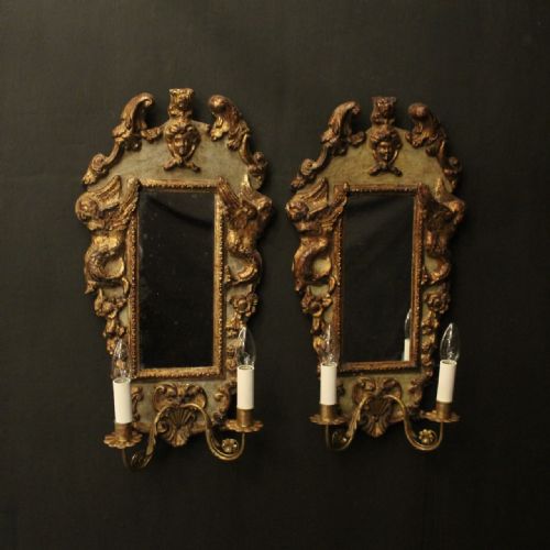florentine pair of giltwood antique girandoles - CATEGORY: ANTIQUE MIRRORS - DATED 1920