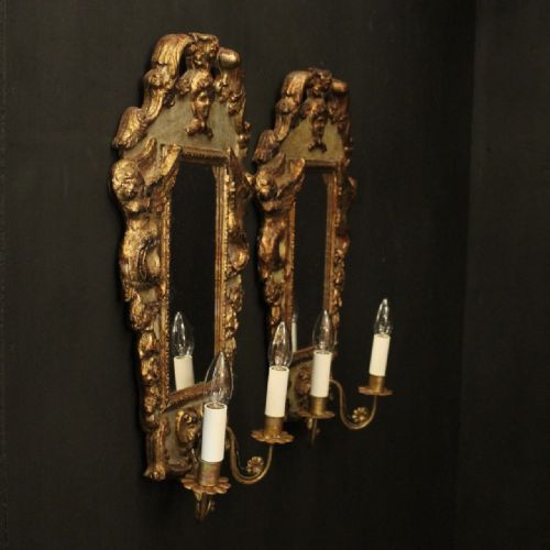 FLORENTINE PAIR OF GILTWOOD ANTIQUE GIRANDOLES - ADDITIONAL PHOTO 9
