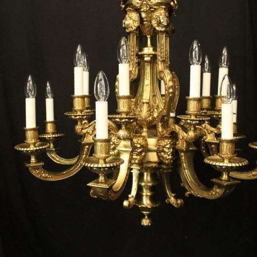 FRENCH LARGE GILDED BRONZE 16 LIGHT DOUBLE TIERED CHANDELIER - ADDITIONAL PHOTO 1