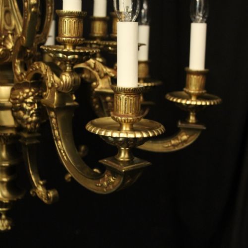 FRENCH LARGE GILDED BRONZE 16 LIGHT DOUBLE TIERED CHANDELIER - ADDITIONAL PHOTO 3