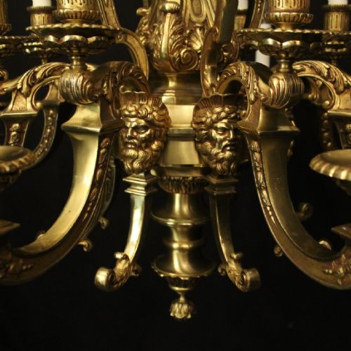 FRENCH LARGE GILDED BRONZE 16 LIGHT DOUBLE TIERED CHANDELIER - ADDITIONAL PHOTO 4