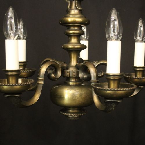 ENGLISH BRONZE 5 LIGHT ANTIQUE CHANDELIER - ADDITIONAL PHOTO 1