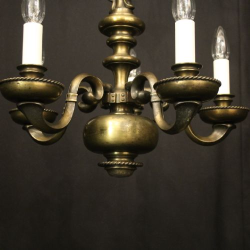 ENGLISH BRONZE 5 LIGHT ANTIQUE CHANDELIER - ADDITIONAL PHOTO 3