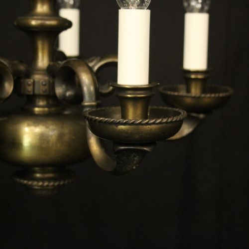ENGLISH BRONZE 5 LIGHT ANTIQUE CHANDELIER - ADDITIONAL PHOTO 7