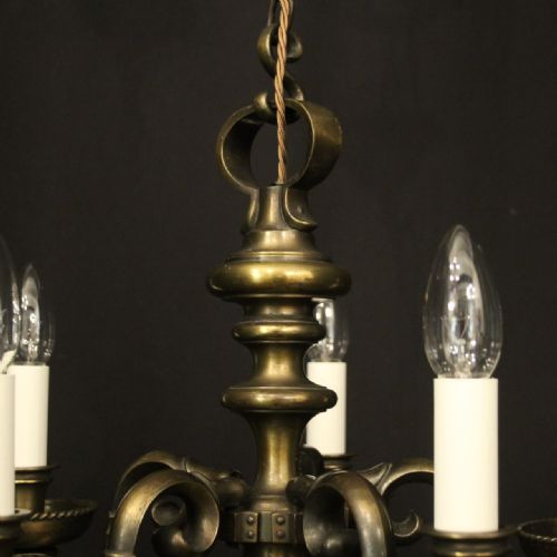 ENGLISH BRONZE 5 LIGHT ANTIQUE CHANDELIER - ADDITIONAL PHOTO 8