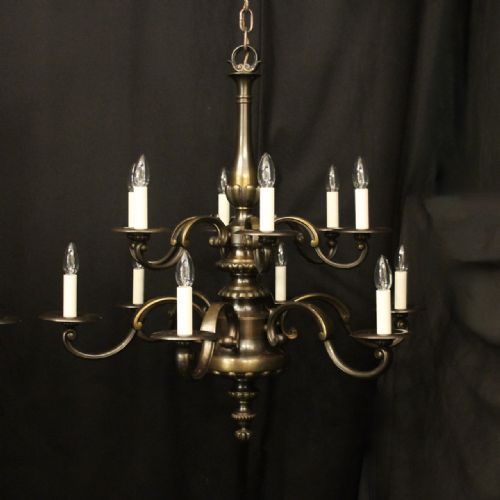 FRENCH PAIR BRONZE 12 LIGHT DOUBLE TIERED ANTIQUE CHANDELIERS - ADDITIONAL PHOTO 1