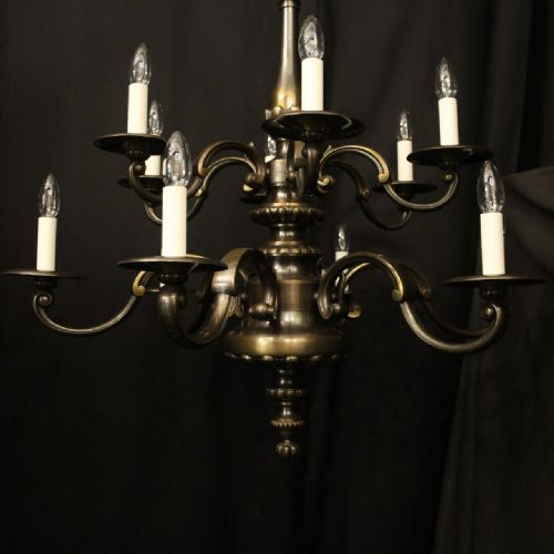 FRENCH PAIR BRONZE 12 LIGHT DOUBLE TIERED ANTIQUE CHANDELIERS - ADDITIONAL PHOTO 2