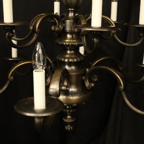 FRENCH PAIR BRONZE 12 LIGHT DOUBLE TIERED ANTIQUE CHANDELIERS - ADDITIONAL PHOTO 4