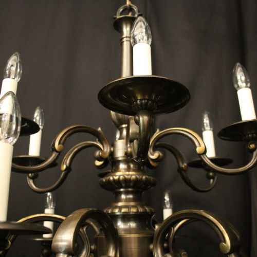 FRENCH PAIR BRONZE 12 LIGHT DOUBLE TIERED ANTIQUE CHANDELIERS - ADDITIONAL PHOTO 5