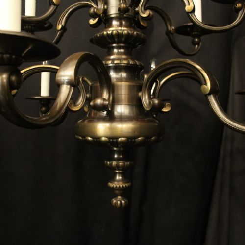 FRENCH PAIR BRONZE 12 LIGHT DOUBLE TIERED ANTIQUE CHANDELIERS - ADDITIONAL PHOTO 6