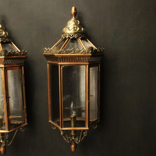 FRENCH PAIR OF BRASS COPPER SINGLE LIGHT HALF LANTERNS - ADDITIONAL PHOTO 2