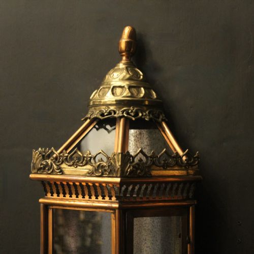 FRENCH PAIR OF BRASS COPPER SINGLE LIGHT HALF LANTERNS - ADDITIONAL PHOTO 4