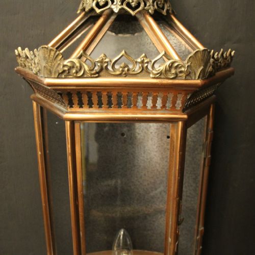 FRENCH PAIR OF BRASS COPPER SINGLE LIGHT HALF LANTERNS - ADDITIONAL PHOTO 6