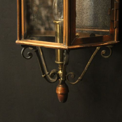 FRENCH PAIR OF BRASS COPPER SINGLE LIGHT HALF LANTERNS - ADDITIONAL PHOTO 7
