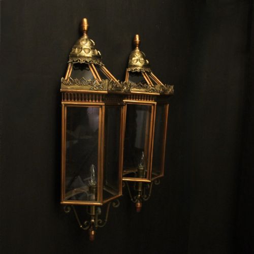 FRENCH PAIR OF BRASS COPPER SINGLE LIGHT HALF LANTERNS - ADDITIONAL PHOTO 9