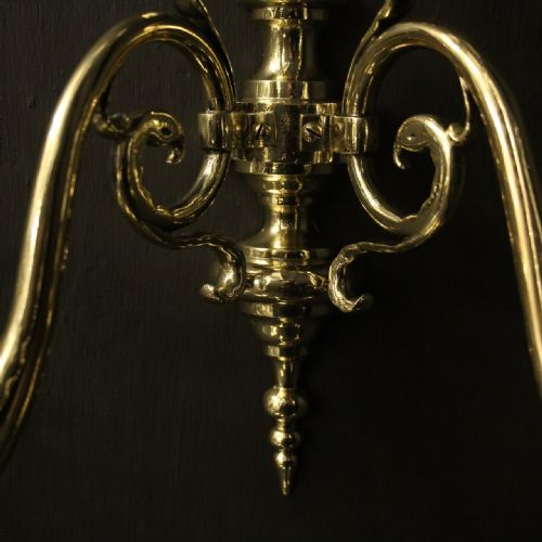 FLEMISH SET OF 4 BRASS ANTIQUE WALL LIGHTS - ADDITIONAL PHOTO 5