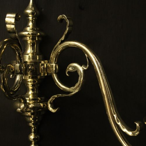 FLEMISH SET OF 4 BRASS ANTIQUE WALL LIGHTS - ADDITIONAL PHOTO 8