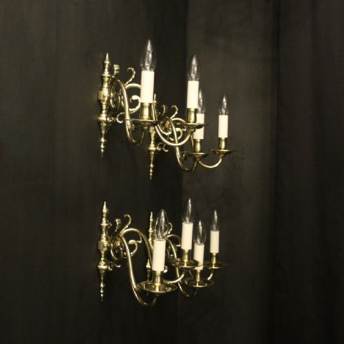 FLEMISH SET OF 4 BRASS ANTIQUE WALL LIGHTS - ADDITIONAL PHOTO 9