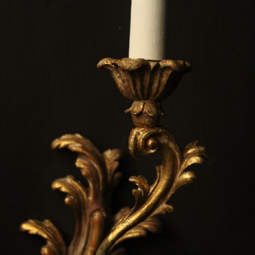 FRENCH LARGE PAIR OF GILTWOOD TRIPLE ARM ANTIQUE WALL LIGHTS - ADDITIONAL PHOTO 3