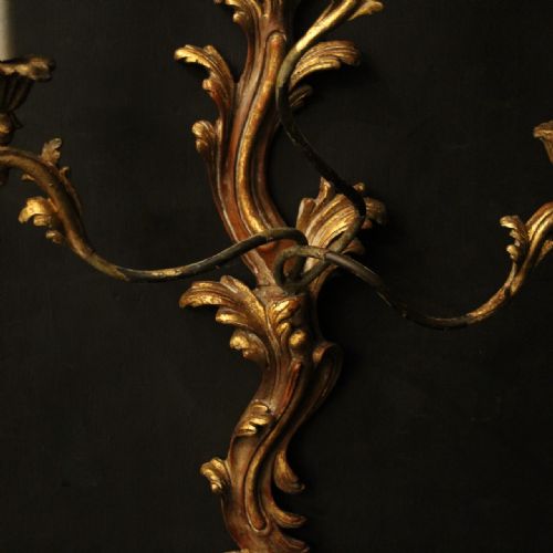 FRENCH LARGE PAIR OF GILTWOOD TRIPLE ARM ANTIQUE WALL LIGHTS - ADDITIONAL PHOTO 8