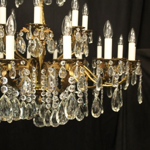 FRENCH LARGE 24 LIGHT GILDED DOUBLE TIERED ANTIQUE CHANDELIER - ADDITIONAL PHOTO 1