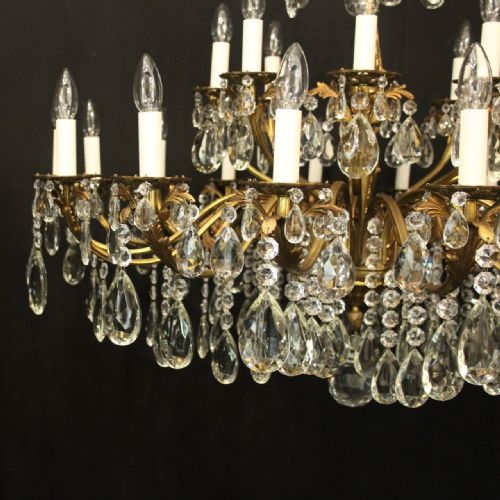 FRENCH LARGE 24 LIGHT GILDED DOUBLE TIERED ANTIQUE CHANDELIER - ADDITIONAL PHOTO 4