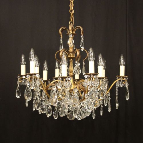 french gilded crystal 12 light antique chandelier - CATEGORY: ANTIQUE LIGHTING - DATED 1920
