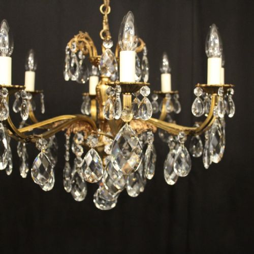 FRENCH GILDED BRASS CRYSTAL 8 LIGHT ANTIQUE CHANDELIER - ADDITIONAL PHOTO 1