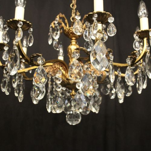FRENCH GILDED BRASS CRYSTAL 8 LIGHT ANTIQUE CHANDELIER - ADDITIONAL PHOTO 2