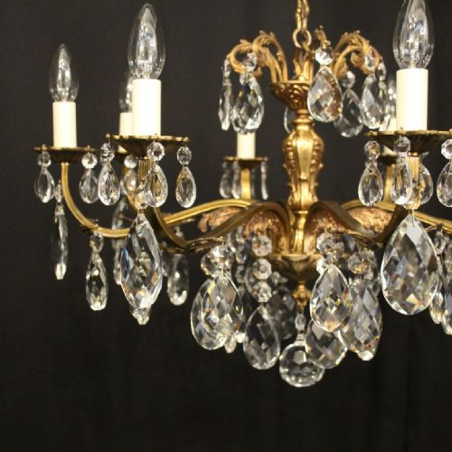 FRENCH GILDED BRASS CRYSTAL 8 LIGHT ANTIQUE CHANDELIER - ADDITIONAL PHOTO 3