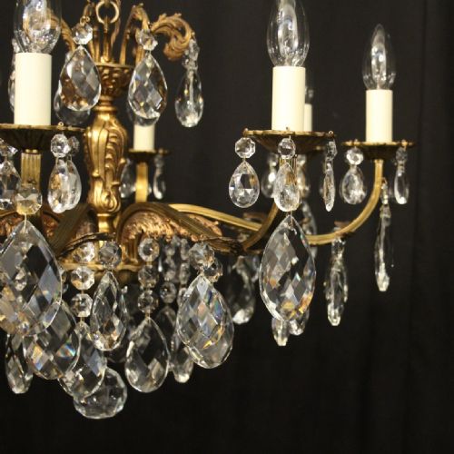 FRENCH GILDED BRASS CRYSTAL 8 LIGHT ANTIQUE CHANDELIER - ADDITIONAL PHOTO 4
