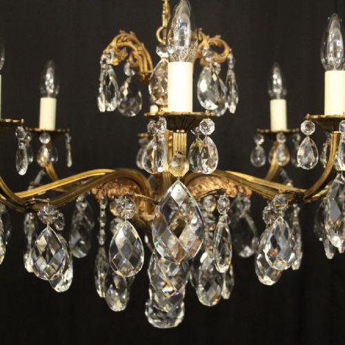 FRENCH GILDED BRASS CRYSTAL 8 LIGHT ANTIQUE CHANDELIER - ADDITIONAL PHOTO 5
