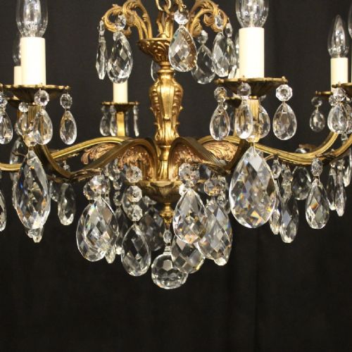 FRENCH GILDED BRASS CRYSTAL 8 LIGHT ANTIQUE CHANDELIER - ADDITIONAL PHOTO 6