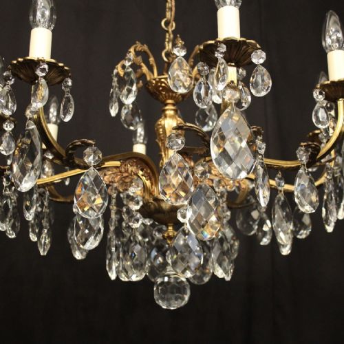 FRENCH GILDED BRASS CRYSTAL 8 LIGHT ANTIQUE CHANDELIER - ADDITIONAL PHOTO 7