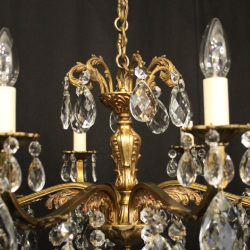 FRENCH GILDED BRASS CRYSTAL 8 LIGHT ANTIQUE CHANDELIER - ADDITIONAL PHOTO 8